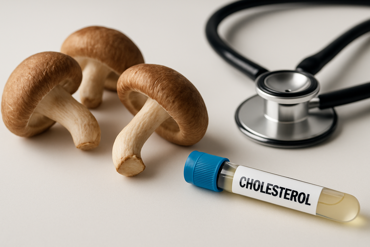 Frische Shiitake-Pilze und Shiitake-Extrakt als Symbol für die gesundheitsfördernde Wirkung des Heilpilzes